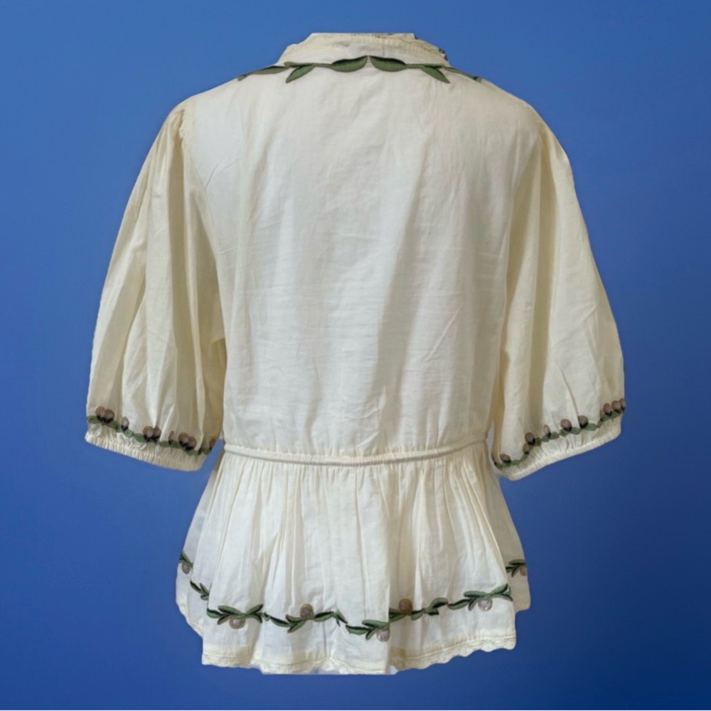 Embroidered Floral Peplum Blouse S Bohemian Summer Cotton Hippie Casual Retro - Picture 2 of 8